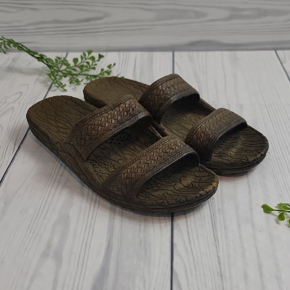 Pali Hawaii Slide Sandals Brown Textured Double Strap Womens Size 8